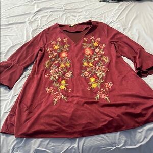 Altar'd State Maroon Graphic 3/4 Sleeve Mini Dress